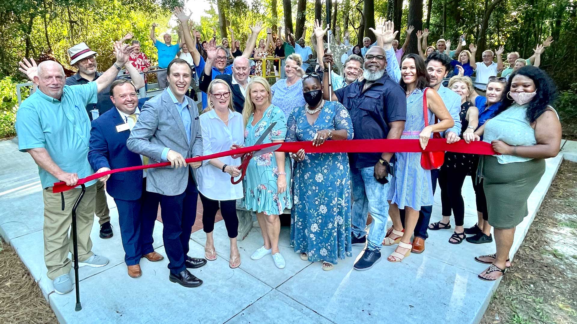 Group photo from Savannah Center for Blind and Low Vision’s Mobility Trail Ribbon Cutting event on August 19th, 2021